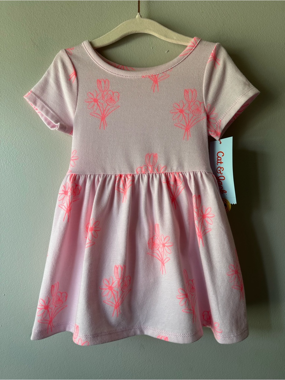 Cat & Jack Soft Pink Floral Short Sleeve Play Dress Girls Size 12M w Bloomer